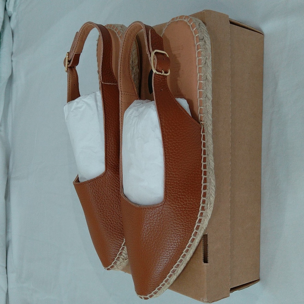 Jutelia Tan Leather Slingback Low Wedge Flat Espadrilles Women's Sz 41 (US -10)